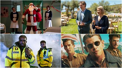 Clockwise from top left: Call The Midwife, The Split: Barcelona, SAS Rogue Heroes and Casualty