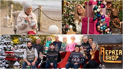 Clockwise from top left: Mary Berry, Stacey Solomon and The Repair Shop at Christmas