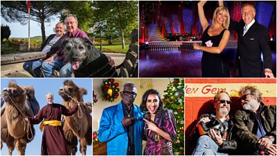 Clockwise from top left: Gone Fishing, Strictly at 20, Hairy Bikers, My Life At Christmas with Anita Rani, and Gordon Bunchanan with two large camels