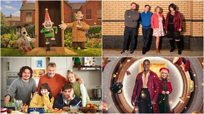 Clockwise from top right: Wallace and Gromit, Gavin and Stacey, Doctor Who and Outnumbered