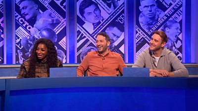 Kadeena Cox, Jon Richardson and Stuart Broad sit behind a desk together on Have I Got Sport For You