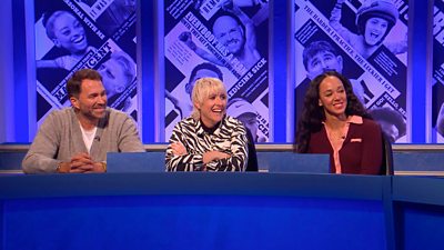 Eddie Hearn, Maisie Adam and Katarina Johnson-Thompson sit behind their team desk on Have I Got Sport for You