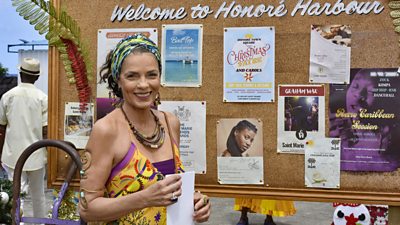 Élizabeth Bourgine as Catherine Bordey, standing by a notice board about to post something