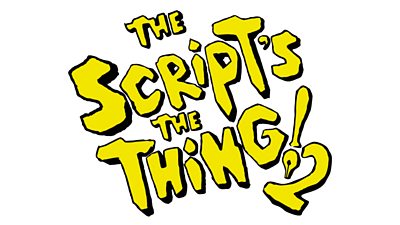 The text 'the scripts the thing 2' in yellow letters on a white background