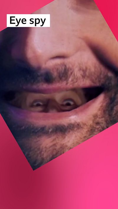 An image showing Michael Sheen's eyes looking through the mouth of David Tennant