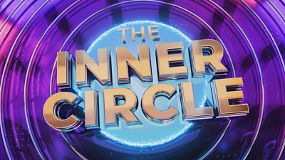 The Inner Circle is written 3D block capital silver letters on a shining blue circle, which is at the centre of a series of silver circles on a purple backdrop