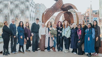 Jasmin Mandi-Ghomi with Kay Mellor's daughter Gaynor Faye and the team behind the Kay Mellor Fellowship (Photo credit: Steffi Njoya)