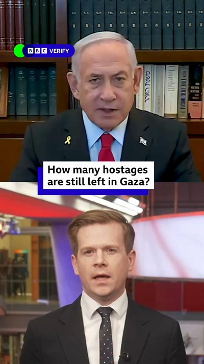 A split image of Israeli Prime Minister Benjamin Netanyahu and BBC Verify correspondent Nick Eardley