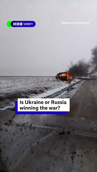 A screengrab from a video in Ukraine, showing destruction as a result of was with Russia