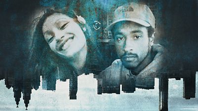Graphic image of Fri and Kyle with upside down high rise towers