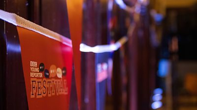 Bunting with the young reporters festival logo on it