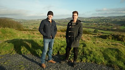 Paddy Raff and Russell Kane visit a hill overlooking County Armagh