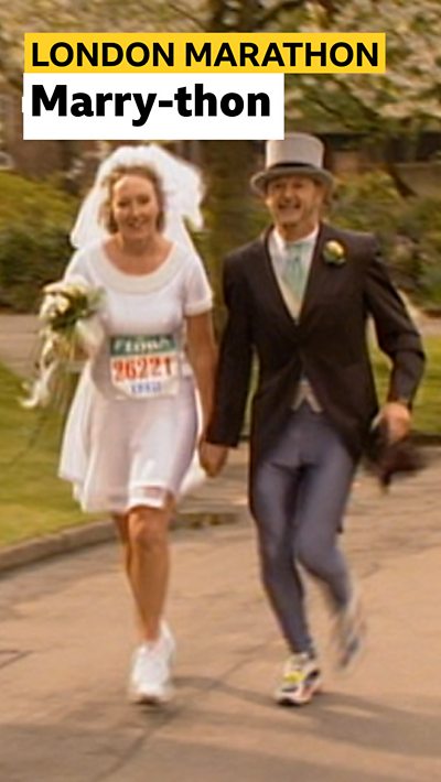 Couple get married during the 1999 London Marathon