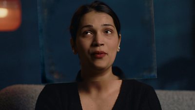A still image from ÃÛÑ¿´«Ã½ One's 'Disclosure: Matched with a Predator' programme. This shows the victim with her face altered using artificial intelligence technology to protect her identity