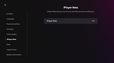 Screenshot of the option to turn on the beta trial in iPlayer settings.