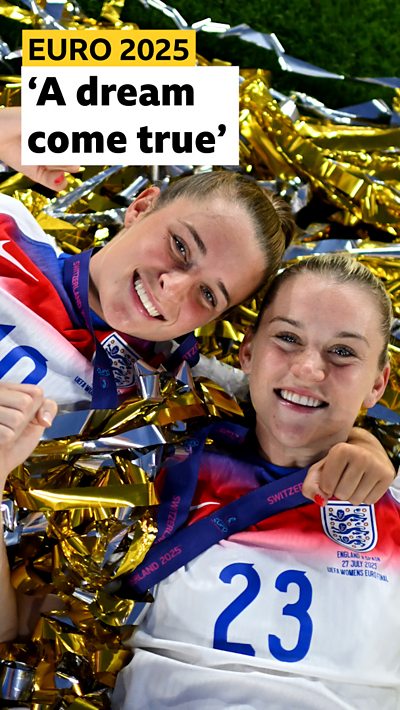 England's Ella Toone and Alessia Russo celebrate winning Euro 2025