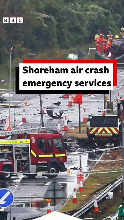 A general view of the scene after the Shoreham air crash.