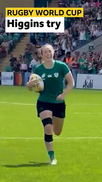 Ireland's Eve Higgins scores a try against Japan