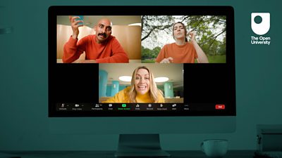 Three people on a video call