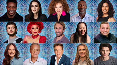 A composite image featuring headshots of the 15 celebrity contestants taking part in Strictly Come Dancing 2025