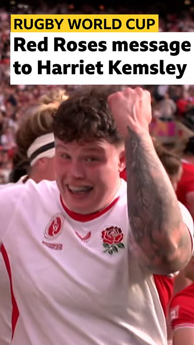 Amy Cokayne gives a cheeky nod to Harriet Kemsley as she scores for England at the Women's Rugby World Cup final.