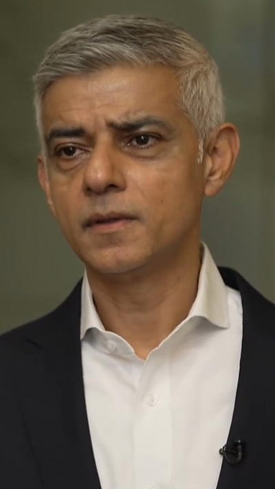 Close-up of Sadiq Khan during interview