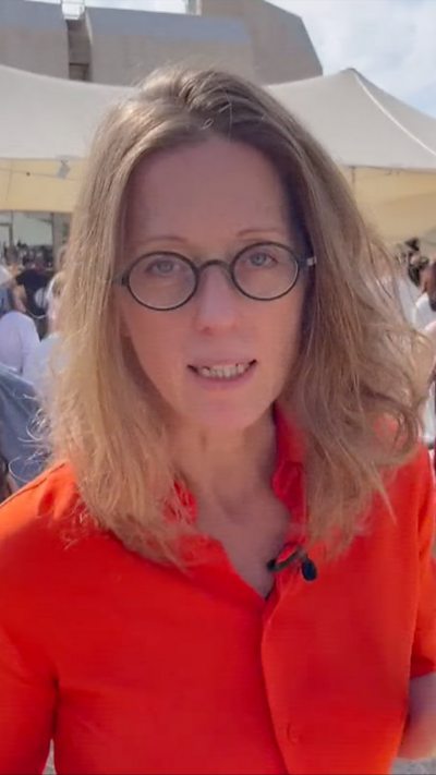 BBC Middle east correspondent Lucy Williamson speaking from Tel Aviv's hostage square