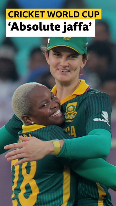 Nonkululeko Mlaba celebrates taking a wicket with her teammate