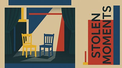 The text stolen moments set on a colour blocked background of blue, orange and yellow