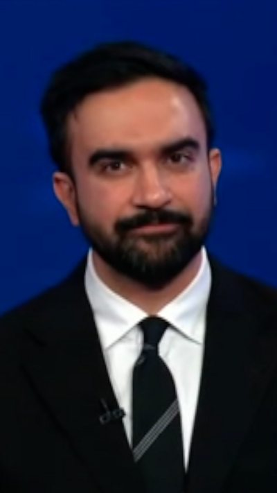 Zohran Mamdani is talking to the camera after getting into an argument with Andrew Cuomo.