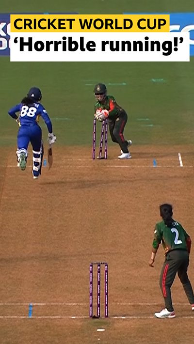 Bangladesh's Harshitha Samarawickrama is run out