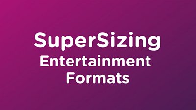 Logo featuring white text on a purple background: “SuperSizing Entertainment Formats.â€