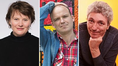 Headshots of actors Monica Dolan, Rory Kinnear, and Paul Mayhew-Archer.
