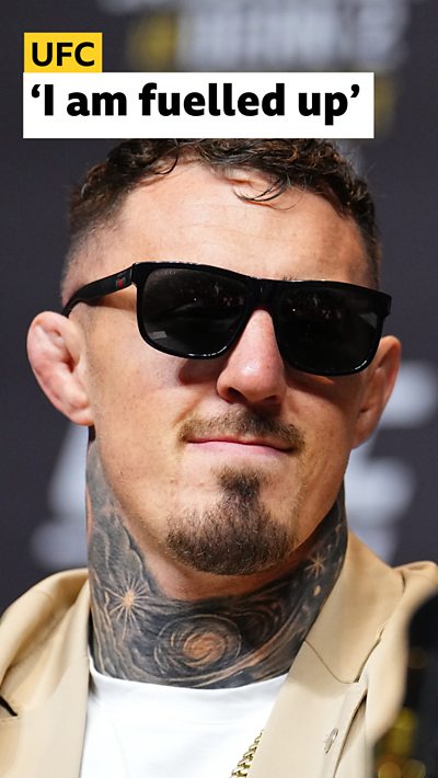 A close up photograph of MMA fighter Tom Aspinall. Words have been added for the Sport vertical player.