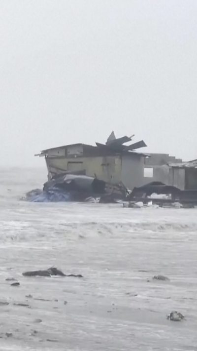 The sea near Kingston, Jamaica is seen with gray skies due to Hurricane Melissa.