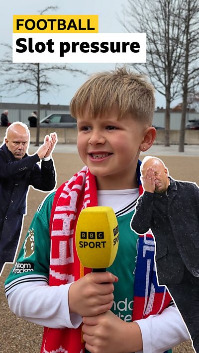 A composite image of a young fan with images of Arne Slot on with text added.