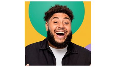 Big Zuu headshot. He is smiling. The background is made up of multicolour graphic circles on a yellow background.