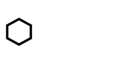 A black hexagon shape outline on a white background