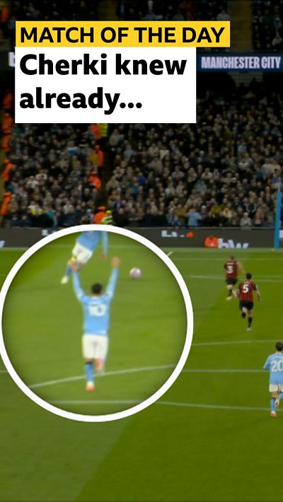 Cherki celebrating before Haaland has scored