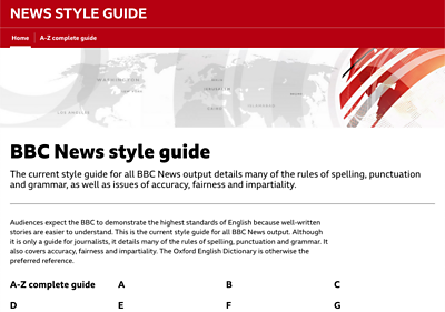 Screenshot of the 鶹 News style guide website