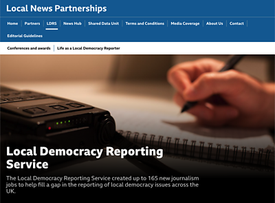 Screenshot of the Local Democracy Reporting Service website