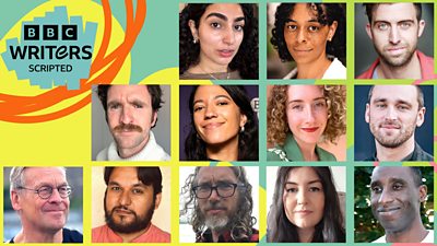 BBC Writers Scripted Development Group for 2024/25: l-r top row Iman Boujelouah, Tiegan Byrne, Callum Cameron l-r second row Oliver Doone, Zia Holloway, Alannah Lewis, Jack Maraghy, Gary Mill, Himanshu Ojha, Paul Roberts, Cathriona Slammon, Mark Williams 