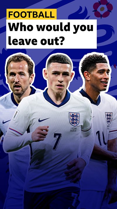 Harry Kane, Phil Foden and Jude Bellingham on a blue background with the question 'Who would you leave out?'