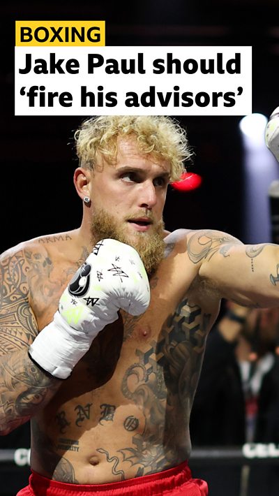 Headline: Boxing - Jake Paul should 'fire his advisors' above image of Jake Paul boxing