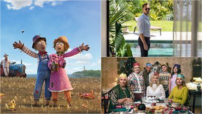 A collage featuring stills from The Scarecrows' Wedding, The Night Manager and Amandaland's Christmas Special