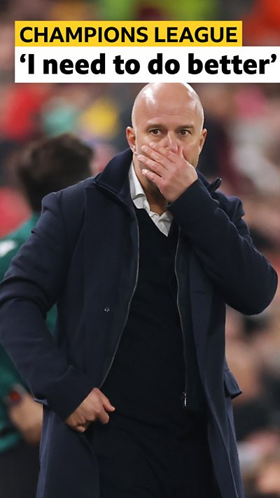 Arne Slot puts his hand to his mouth