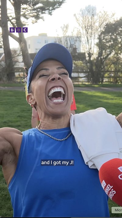 Dame Kelly Holmes celebrates completing the Jersey ParkRun
