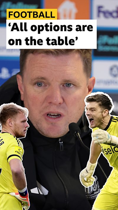 A composite image of Eddie Howe with cutouts of Nick Pope and Aaron Ramsdale with headline text added.