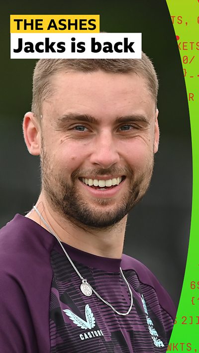 England cricketer Will Jacks smiling. He's wearing a necklace and a purple England training top.