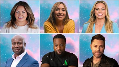 Headshots of the six celebrities taking part in Strictly Come Dancing's 2025 Christmas special